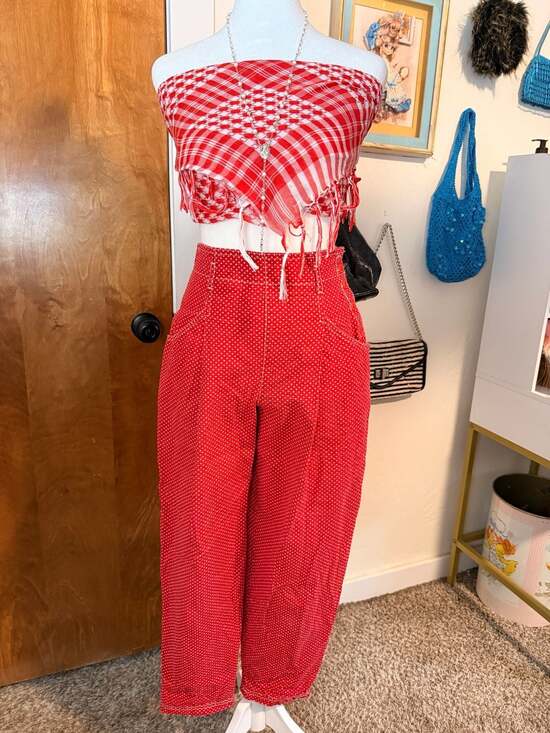 Esprit Pants - Vintage Esprit Teens Red and White Polka Dot High-Waisted Sailor Pants